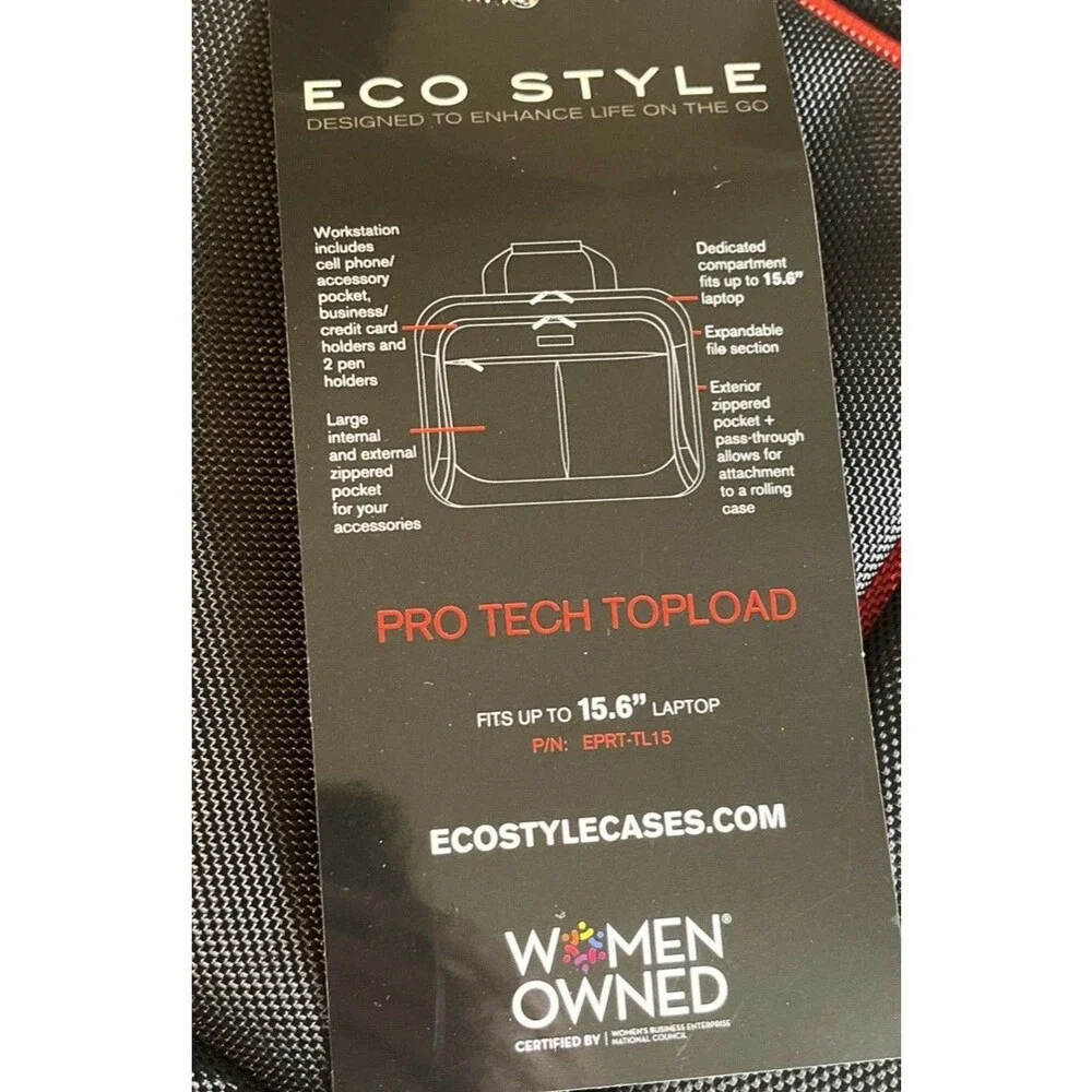 Eco Style Laptop Bag Pro Tech Topload Black Red Business Travel Case Fits 15.6”